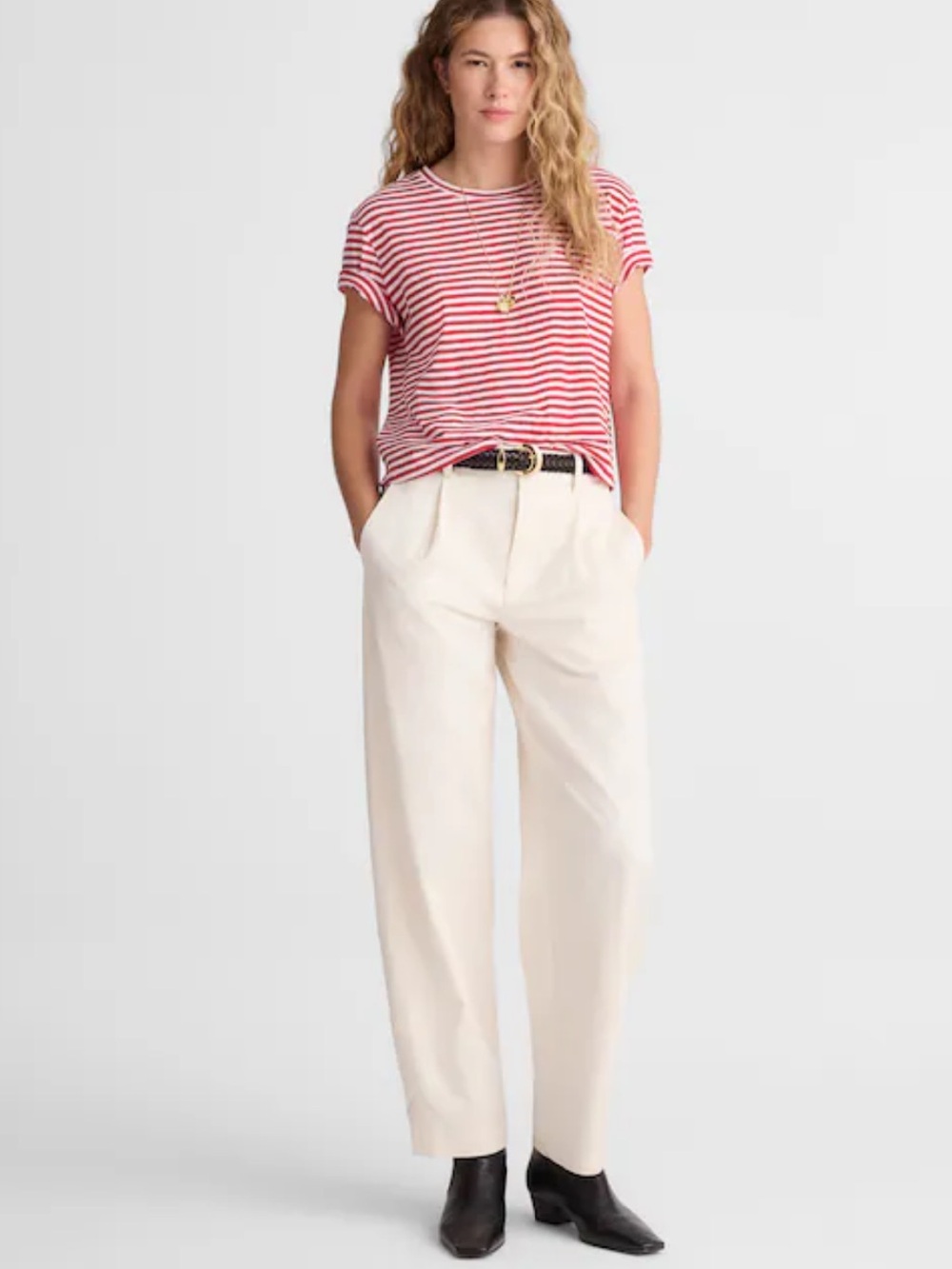 MADEWELL The Short Barrel-Leg Pant in‎ Drapey Twill Vintage Ivory Ankle Size 4S